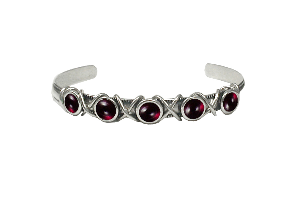 Sterling Silver Cuff Bracelet With Garnet